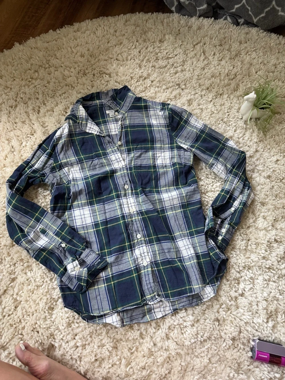 J. Crew Navy, Green & White Plaid men’s simple Casual Button-Down Shirt